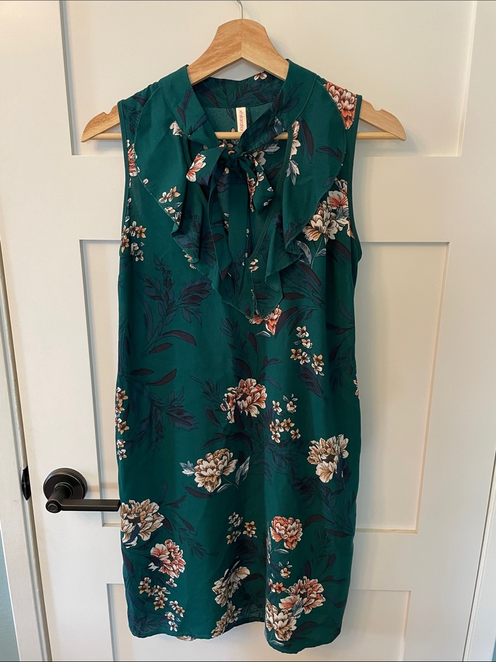 Xhilaration Teal Floral Ruffle-Tie Midi Dress